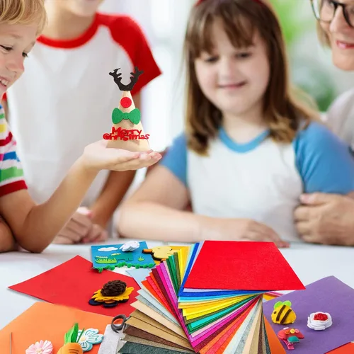 Vista 7 de Jtnohx Hojas de fieltro, 32 piezas de tela de fieltro, fieltro de color de 5 x 5 pulgadas para manualidades, cuadrado de fieltro rígido para costura