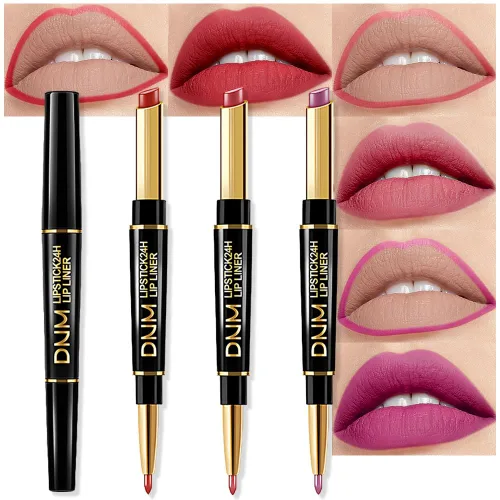 Vista 11 de evpct Juego de 1 lápiz labial y delineador de labios rojo rubí para mujer, kit mate con delineador de labios, manchas de labios duraderas