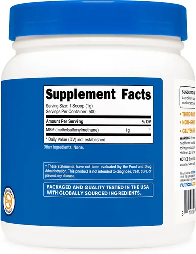 Vista 5 de Nutricost - Polvo puro de MSM 500 gramos (metilsulfonilmetano)