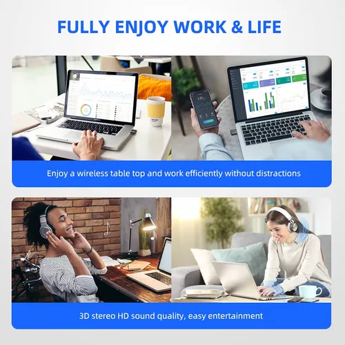 Vista 8 de Smof USB Bluetooth Audio Adapter for PS5, PS4,Switch,Mac. Compatible Bone Conduction Headsets Wireless Audio Transmitter Dongle with aptX Low