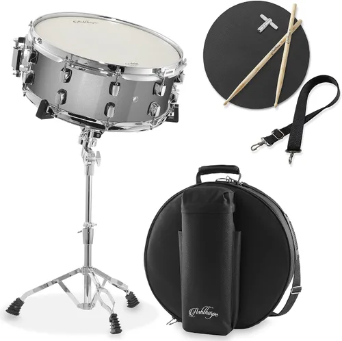Vista 8 de Set de batería Ashthorpe con parche Remo (negro) - Kit para principiantes con soporte, bolsa acolchada, almohadilla de práctica, correa