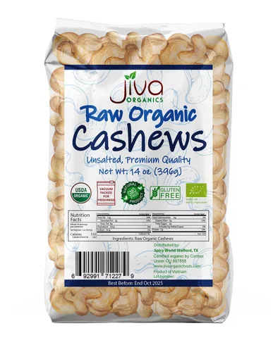 Vista 10 de Anacardos Jiva Organics sin procesar, orgánicos, en una bolsa de 2 libras (en total)
