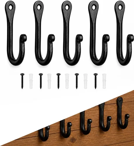Vista 8 de Ganchos de pared de hierro de herrero para colgar abrigos, toallas, 22 libras, resistente, paquete de 3