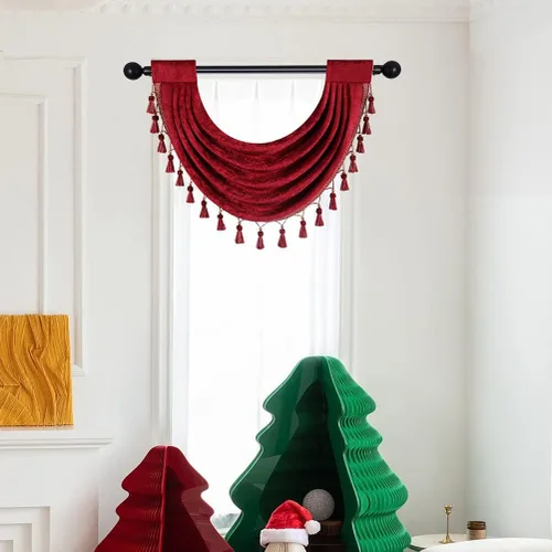 Vista 33 de ELKCA Cenefa Swag de Cascada de Chenilla Gruesa Beige para Sala de Estar Cortinas de Cenefa Pequeñas para Cocina, Paquete de 1