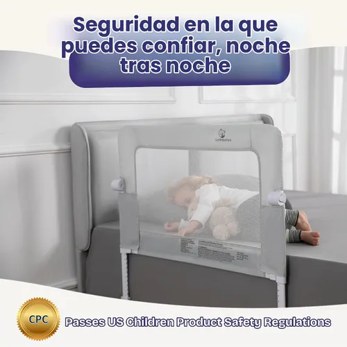 Vista 2 de ComfyBumpy Barandilla de cama ajustable premium para niños, guardia de seguridad que se balancea hacia abajo, altura ajustable de 62 cm–82 cm