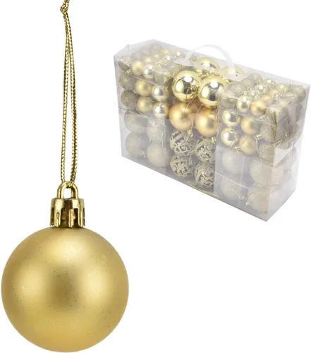 Vista 2 de Juego de 100 adornos de bolas de Navidad, decoraciones colgantes de temporada, bolas de Navidad de plástico inastillables, juego a granel para Dorado