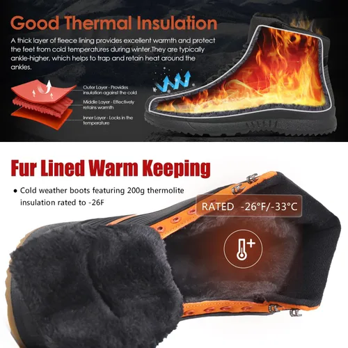 Vista 3 de ulogu Men's Snow BootsWaterproof Insulated Fur Lined BootiesLightweight Winter Shoes