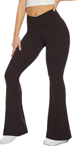 Vista 41 de TNNZEET Leggings acampanados negros para mujer, pantalones de yoga cruzados con bolsillos, corte de bota, leggings acampanados