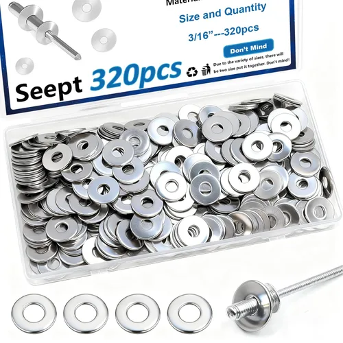 Vista 7 de 400 piezas de arandelas de remache pop de 1/8 pulg. negras para remaches pop de diámetro 1/8" de acero inoxidable 304, arandelas de remache pop