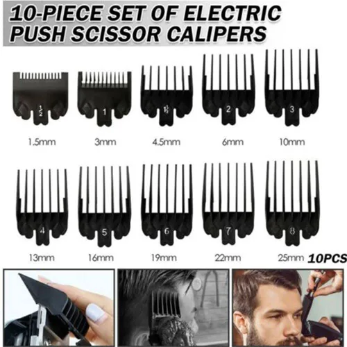 Vista 5 de gofidin 10 unids/set cortadora de pelo Peines guía kit 0.059-0.984 in plástico recortadora de pelo guardias peluquero piezas de repuesto universal