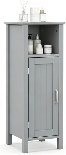 Vista 9 de COSTWAY Bathroom Storage Cabinet, Freestanding Narrow Storage Organizer with Open Shelf & Adjustable Shelf, Small Slim Floor Cabinet for Bathroom