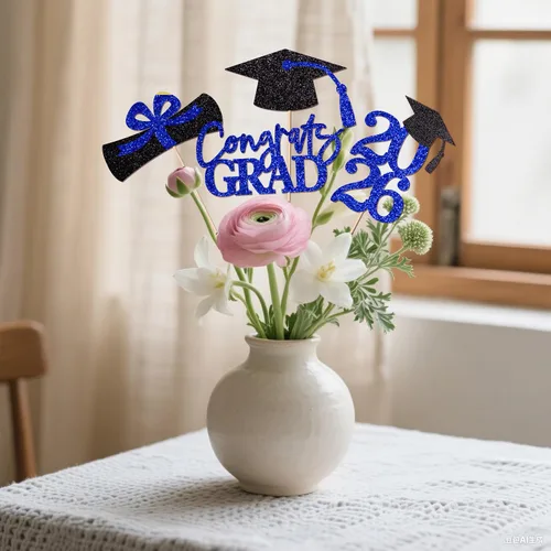 Vista 5 de 16 piezas de decoración de graduación para la clase de 2026, centros de mesa de felicitaciones de graduación 2026, decoración de mesa 2026, Azul