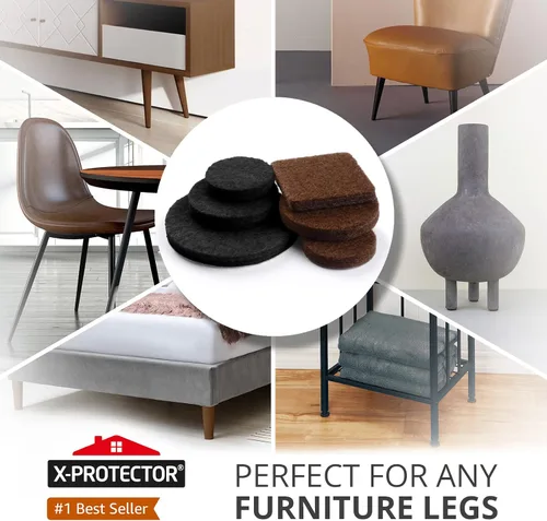 Vista 2 de ¡235 almohadillas de fieltro para muebles marrones y negras X-Protector! Gran cantidad de almohadillas para muebles para pisos de madera dura – ¡Tus