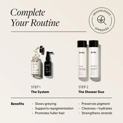 Vista 7 de Arey Shower Duo Juego de champú y acondicionador para lavado diario Retrasa + reduce los signos del envejecimiento del cabello gris Retiene