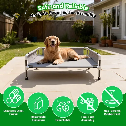 Vista 3 de Makerfire Cama elevada para perro, sofá cama elevada para perros medianos, cuna refrescante desmontable para interiores y exteriores, con patas