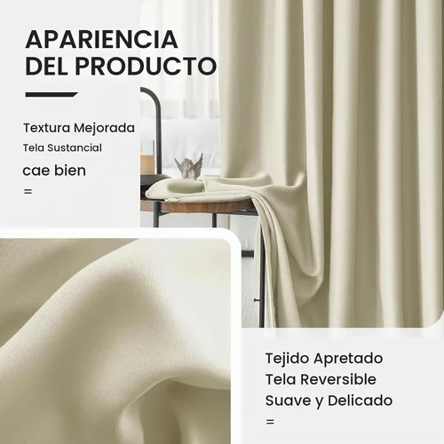 Vista 4 de Cortinas opacas de terciopelo beige para dormitorio de 52 x 72 pulgadas de largo, juego de 2 paneles - Cortinas con bloqueo de luz UV y reducción