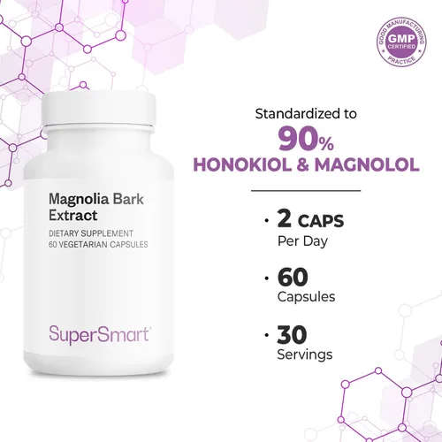 Vista 5 de Supersmart - Extracto de corteza de magnolia (fuerza máxima) 300 mg por día - 90% honokiol y magnolol - Suplemento de corteza de magnolia Sin OMG