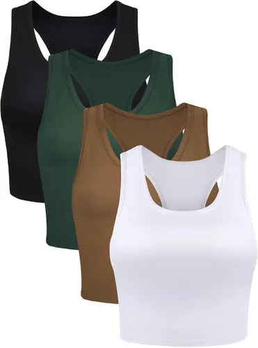 Vista 20 de Boao Camiseta corta básica sin mangas con espalda cruzada para mujer de 4 piezas