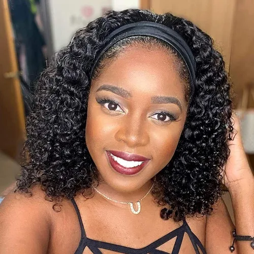 Vista 20 de Aiterina - Peluca de cabello humano con diadema de onda profunda para mujeres negras, cabello brasileño remy, sin pegamento, sin encaje frontal