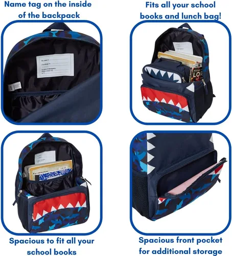 Vista 3 de Mochila con lonchera para niños o niñas, Shark Camo, Portátil