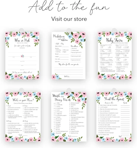 Vista 7 de GENDER REVEAL Tarjetas de predicción y consejos – Paquete de 25 – Juegos de baby shower azules o rosas, nuevos padres, mamá y papá futuros, mensaje