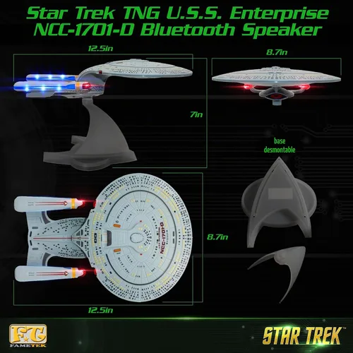 Vista 6 de Star Trek U.S.S. Enterprise 1701-D - Réplica de altavoz Bluetooth, máquina de sonidos de motor para dormir, luz nocturna, efectos de sonido