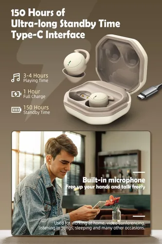 Vista 6 de Auriculares para dormir pequeños con Bluetooth, mini auriculares inalámbricos discretos para música, hogar, trabajo (nude)