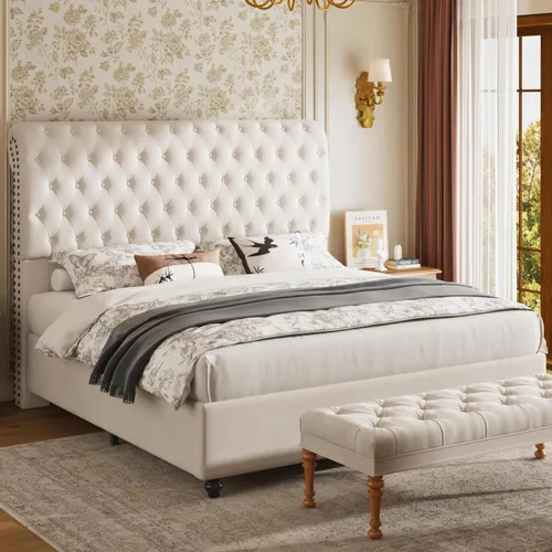 Vista 10 de Jocisland Base de cama Queen de 52.8 pulgadas, cabecera de trineo tapizada Negro