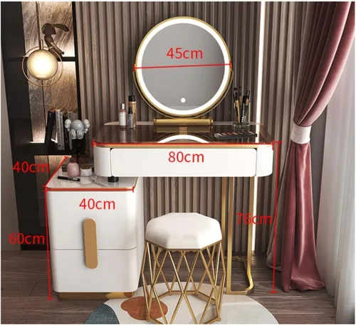 Vista 2 de Tocador de maquillaje, mesa de cristal, tocador, moderno, simple, avanzado, de madera, para dormitorio, almacenamiento, tocador, espejo inteligente