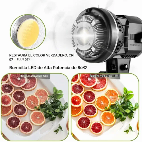 Vista 3 de GVM Kit de Iluminación para Estudio Fotográfico de 80W, Luz de Video LED con Softbox de Montaje Bowen de 23.6", Soporte de Trípode, Salida Continua
