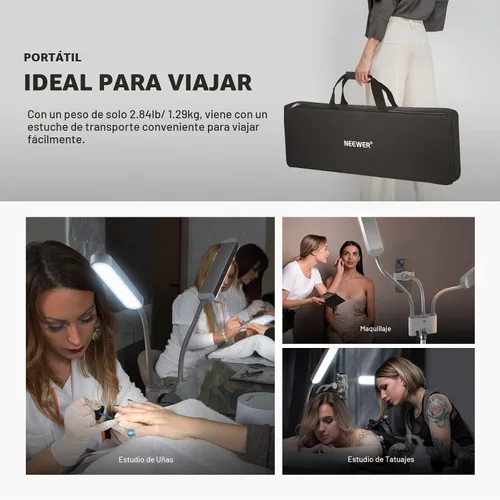 Vista 5 de NEEWER Kit de Luz de Esteticista con Soporte para Teléfono y Bolsa de Viaje, Soporte para Control 2.4G/PC/MAC y Control Separado de 2 Cabezales