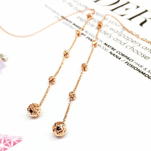 Vista 2 de SAGEKING 2024 New Classic New In 585 Purple Gold Plated 14K Rose Gold Long Simple Round Beads Earrings For Women Fashion Ear Line Party Jewelry