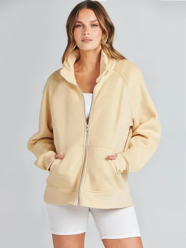 Vista 2 de Caracilia Sudaderas de gran tamaño para mujer, de manga larga, con cremallera, a la moda, a la moda, chamarras, ropa cómoda