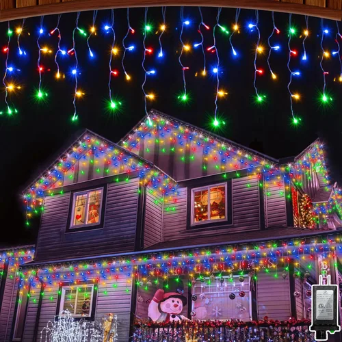 Vista 18 de Luces de Navidad de carámbano para exteriores, 60 pies, 612 luces LED con 136 gotas, 12 modos, regulable, temporizador y resistente al agua, 29 V