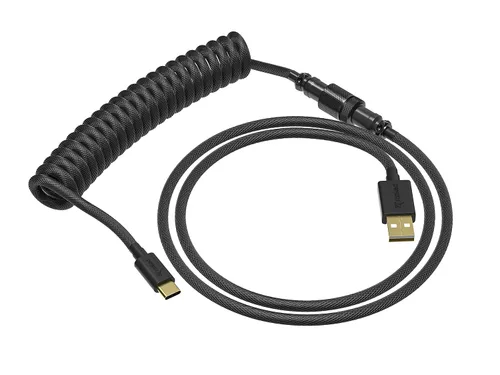 Vista 7 de Ranked Cable de teclado en espiral Cable trenzado de doble manga hecho a mano USB tipo C a A Conector aviador de 5 pines para teclado mecánico