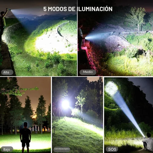Vista 4 de Lylting Linternas LED recargables de alto lúmenes, 99,000 lúmenes, linterna súper brillante con 5 modos e impermeable, potente linterna de mano