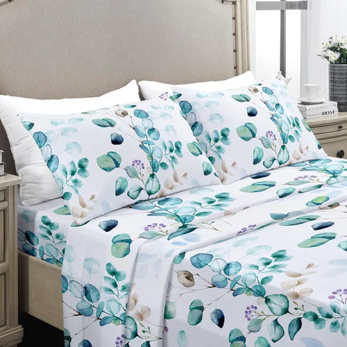 Vista 22 de YIYEA Juego de sábanas individuales, sábanas de hotel de calidad de 1800 hilos de microfibra doble cepillada con flores para cama individual, extra