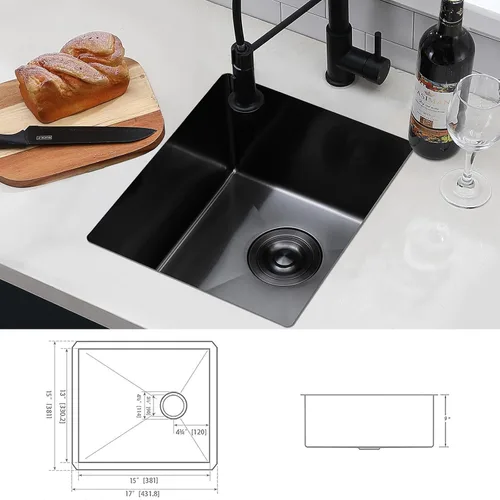 Vista 5 de Hotis - Fregadero de barra negro de montaje inferior, fregadero de barra negra de 15 x 17 pulgadas, fregadero de cocina pequeño de acero inoxidable