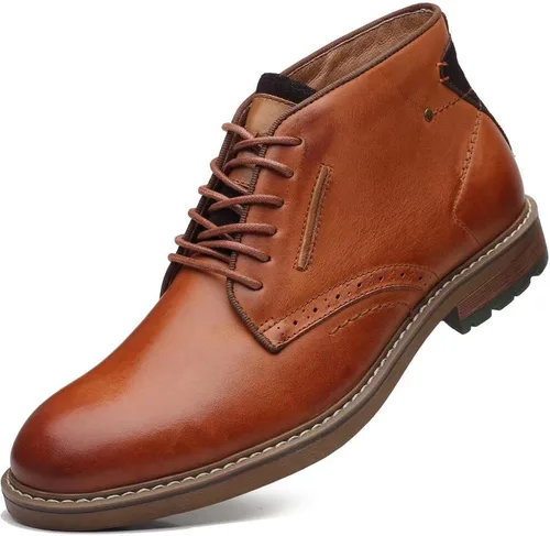 Vista 26 de Arkbird Botas Chukka para hombre, botines de cuero granulado con cordones de moda y comodidad casual Oxfords Marrón oscuro