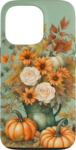 Vista 10 de Vintage Autumn Flower Fall Pumpkin Teal Case for iPhone 17