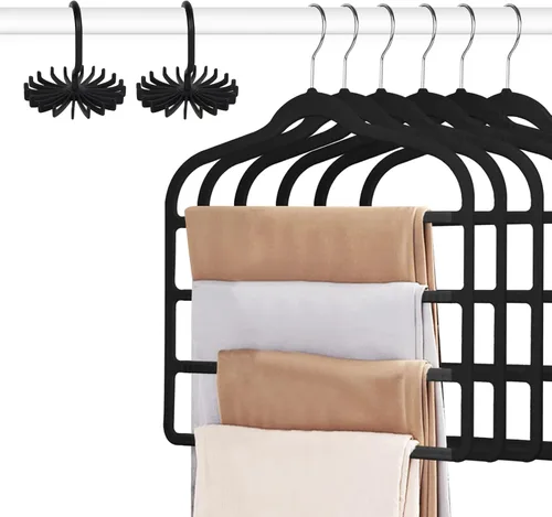 Vista 8 de Tinfol Percha de terciopelo para pantalones que ahorra espacio, 4 perchas de terciopelo negro sin seda con gancho, perchas ultra finas de varios