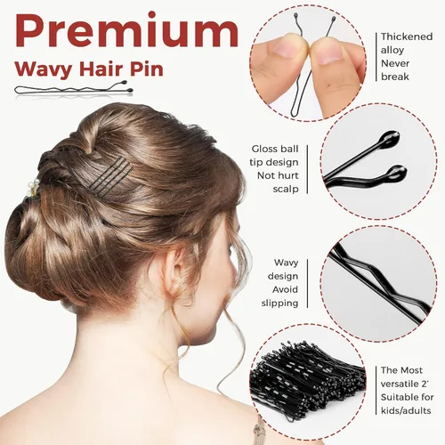 Vista 3 de 300 horquillas negras, horquillas para el cabello para mujeres, niñas y niños, pinzas para el cabello de ondas invisibles a granel con caja de Negro