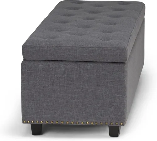 Vista 9 de Otomano rectangular de almacenamiento Simpli Home Hamilton, Madera, Gris pizarra Pizarra gris