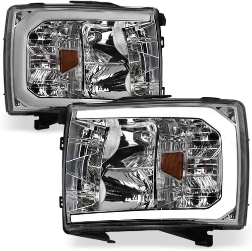 Vista 11 de 7422441821830 Compatible con Chevy Silverado 2007-2013 1500/2007-2014 2500 3500 HD DRL LED Strip Bar Faros delanteros con reflector ámbar