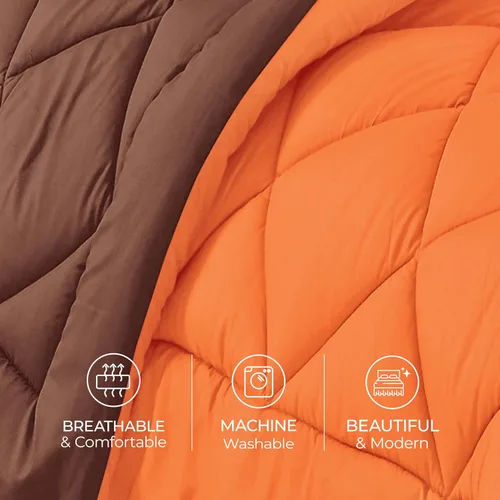 Vista 6 de Elegant Comfort Edredón alternativo reversible de plumón de ganso súper suave, 3 piezas, tamaño Queen, naranja/chocolate