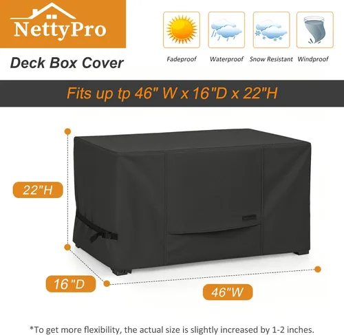 Vista 6 de NettyPro Cubierta de caja de cubierta impermeable para banco de almacenamiento al aire libre para caja rectangular de 46 x 16 x 22 pulgadas