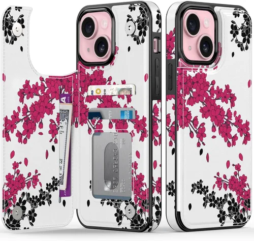 Vista 128 de FUNMIKO Funda tipo cartera para iPhone 13 con tarjetero, bloqueo RFID, protección de grado militar y obras de arte impresas con rayos UV, cierre
