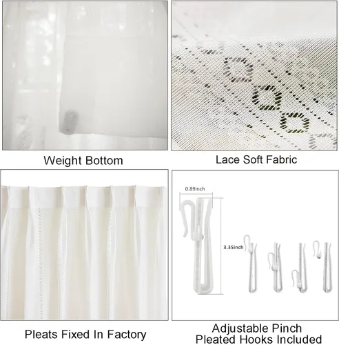 Vista 5 de Cortinas traslúcidas de encaje a rayas de 45 pulgadas de largo, paneles de cortinas plisadas para ventana, 26 pulgadas de ancho x 45 pulgadas