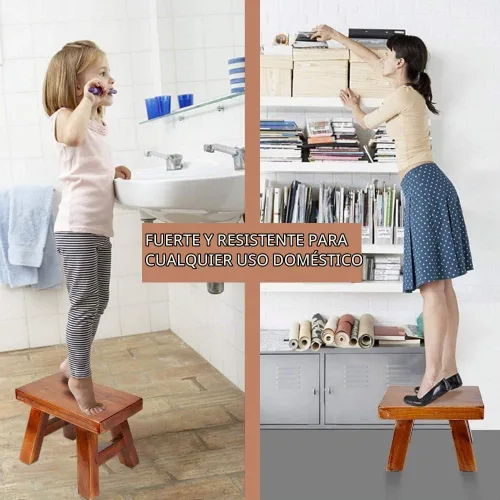 Vista 6 de Taburete resistente de madera maciza, pequeño para niños y adultos, soporte para plantas, taburete de pesca (marrón)