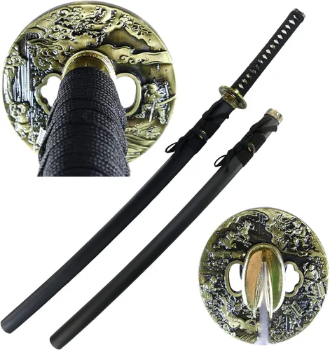 Vista 9 de MAKOTO Espada samurái negra de Katana afilada hecha a mano de 40 pulgadas